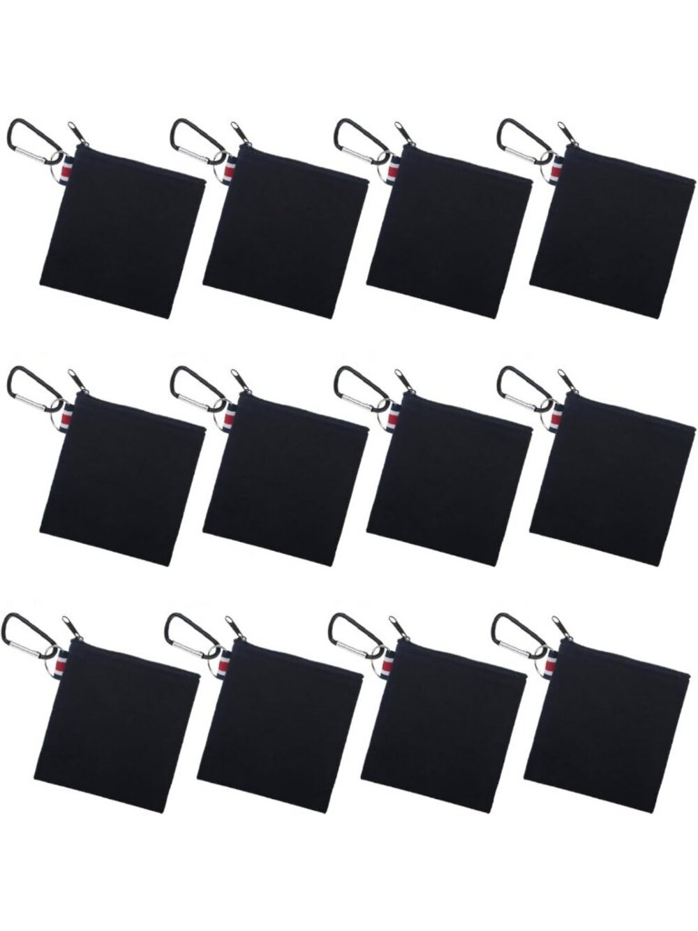 12 Pack Cotton Canvas Coin Purses with Carabiner - Compact Black Pouches